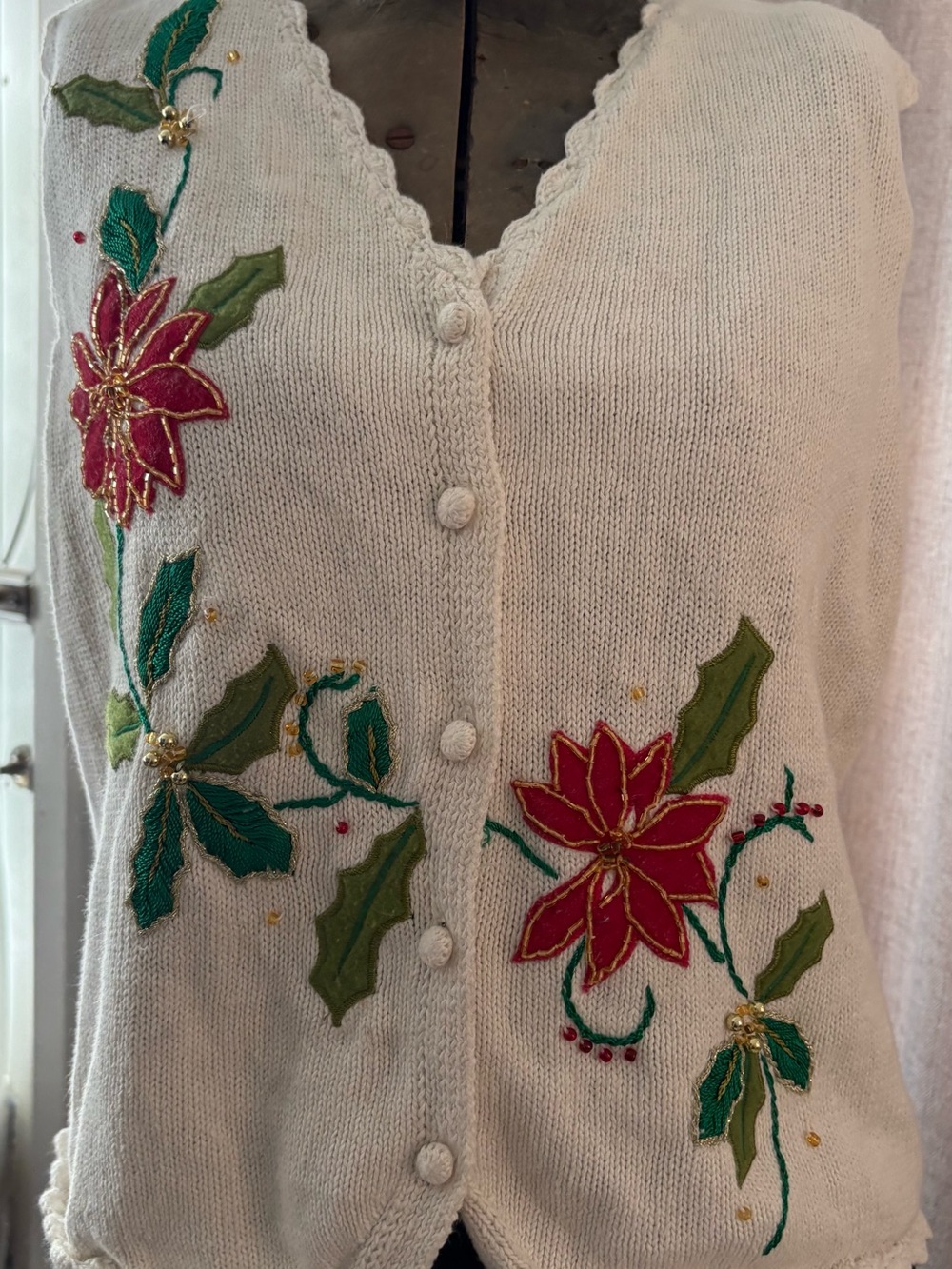 Studio JOY Large Poinsettia Embellished Christmas Sweater Vest